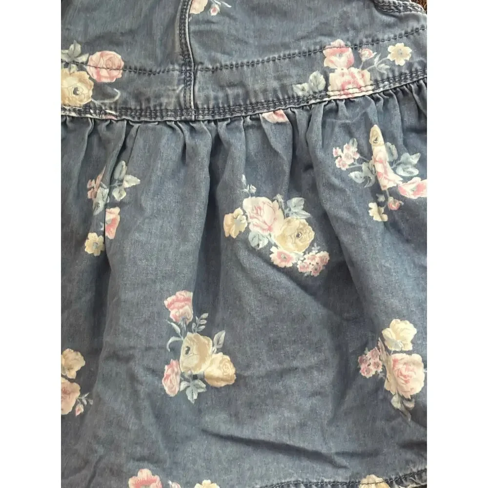OshKosh B'Gosh Denim Overalls Dress Coverall Jumper Girls Size 3T Roses Flowers